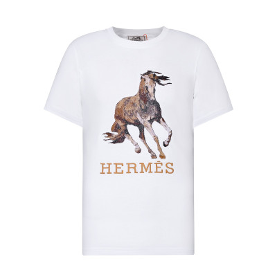 에르메스 남자 크루넥 화이트 반팔티 - Mens White Tshirts - her0735x