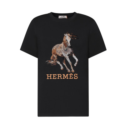 에르메스 남자 크루넥 블랙 반팔티 - Mens Black Tshirts - her0736x