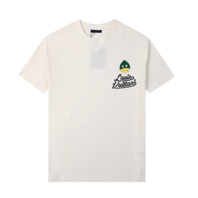 루이비통 남자 크루넥 아이보리 반팔티 - Unisex Ivory Tshirts - lou03940x