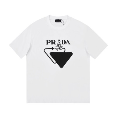 프라다 남성 크루넥 화이트 반팔티 - Mens White Tshirts - Pra02583x