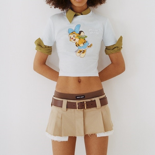 미우미우 여성 크루넥 화이트 반팔티 - Ladys White Tshirts - miu0242x
