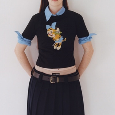 미우미우 여성 크루넥 블랙 반팔티 - Ladys Black Tshirts - miu0243x