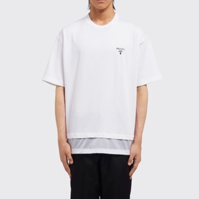 프라다 남성 크루넥 화이트 반팔티 - Mens White Tshirts - Pra02588x