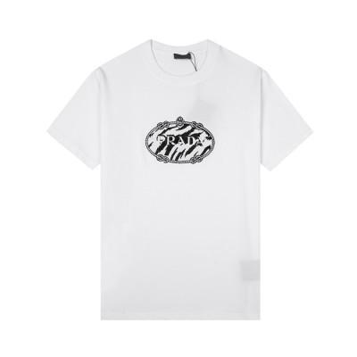 프라다 남/여 크루넥 화이트 반팔티 - Unisex White Tshirts - Pra02592x