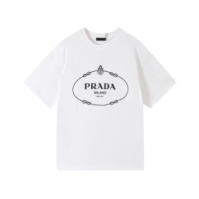 프라다 남성 크루넥 화이트 반팔티 - Mens White Tshirts - Pra02603x