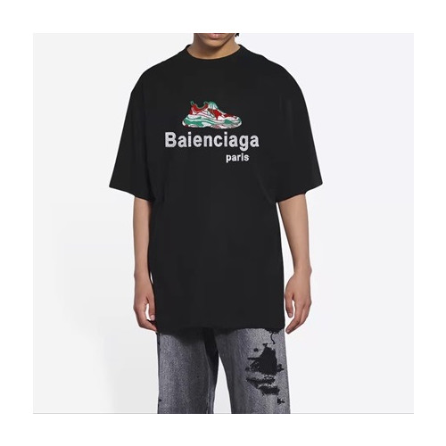 발렌시아가 남성 크루넥 블랙 반팔티 - Mens Black Tshirts - bal01299x
