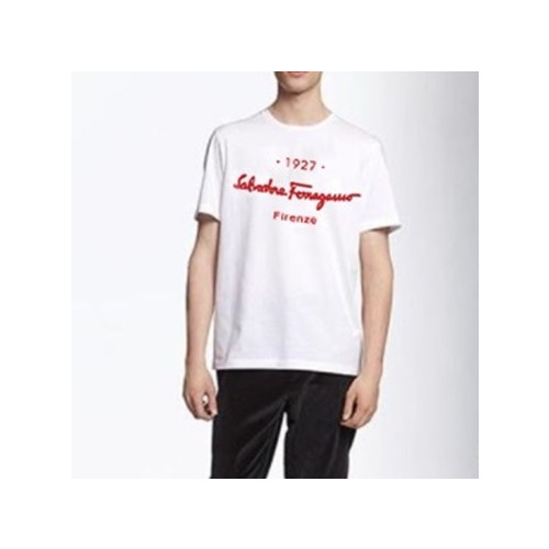페라가모 남성 화이트 크루넥 반팔티 - Mens White Tshirts - fer0343x