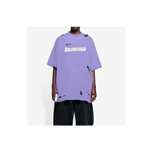 발렌시아가 남성 크루넥 퍼플 반팔티 - Mens Purple Tshirts - bal01314x