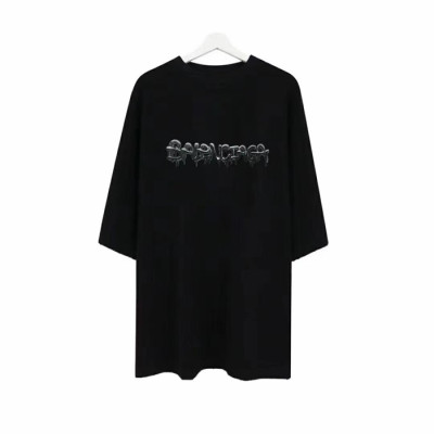 발렌시아가 남성 크루넥 블랙 반팔티 - Mens Black Tshirts - bal01316x