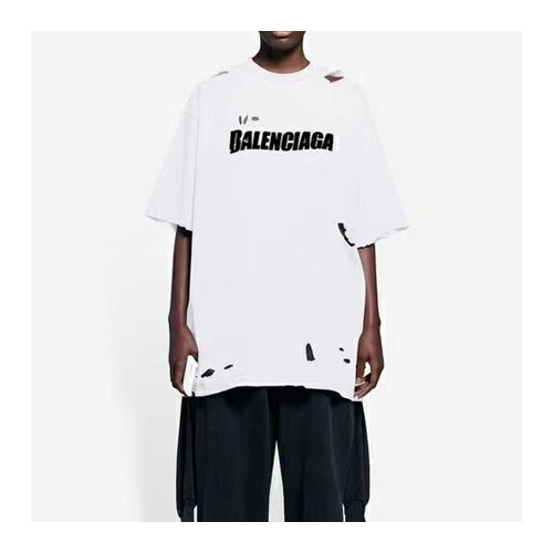 발렌시아가 남성 크루넥 화이트 반팔티 - Mens White Tshirts - bal01317x