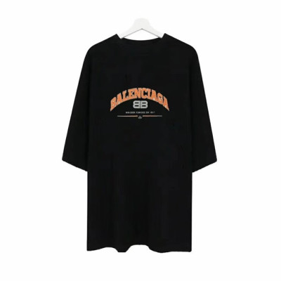 발렌시아가 남성 크루넥 블랙 반팔티 - Mens Black Tshirts - bal01320x