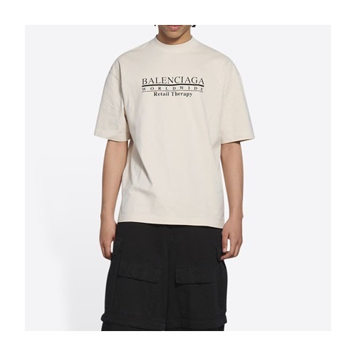 발렌시아가 남성 크루넥 아이보리 반팔티 - Mens Ivory Tshirts - bal01331x