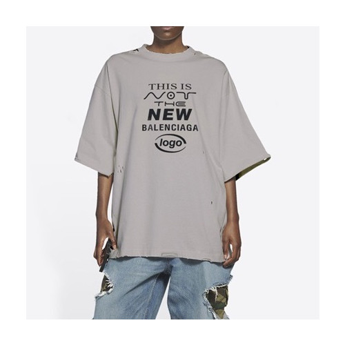 발렌시아가 남성 크루넥 그레이 반팔티 - Mens Gray Tshirts - bal01332x