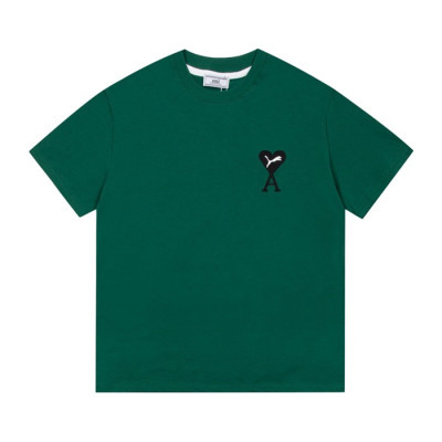 아미 남성 크루넥 그린 반팔티 - Mens Green Tshirts - ami0272x