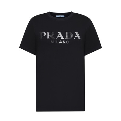 프라다 남성 크루넥 블랙 반팔티 - Mens Black Tshirts - Pra02635x