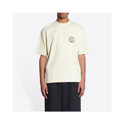 발렌시아가 남성 크루넥 아이보리 반팔티 - Mens Ivory Tshirts - bal01378x