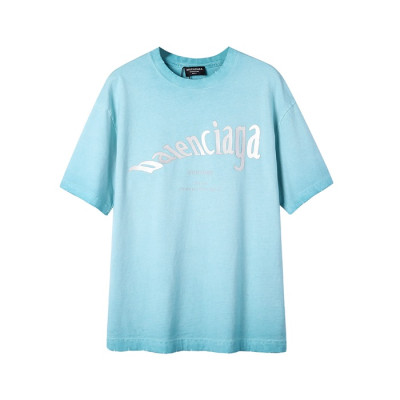 발렌시아가 남성 크루넥 블루 반팔티 - Mens Blue Tshirts - bal01381x