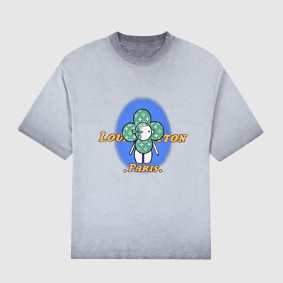 루이비통 남성 그레이 크루넥 반팔티 - Mens Gray Tshirts - lou04110x