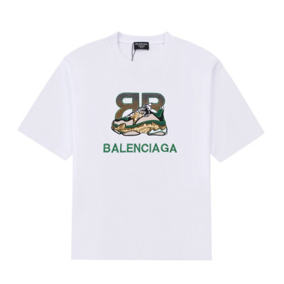 발렌시아가 남성 크루넥 화이트 반팔티 - Mens White Tshirts - bal01395x