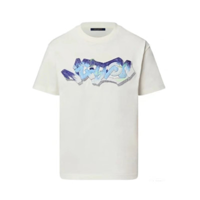 루이비통 남성 화이트 크루넥 반팔티 - Mens White Tshirts - lou04164x