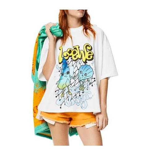 로에베 남성 이니셜 화이트 반팔티 - Mens White Tshirts - loe0597x
