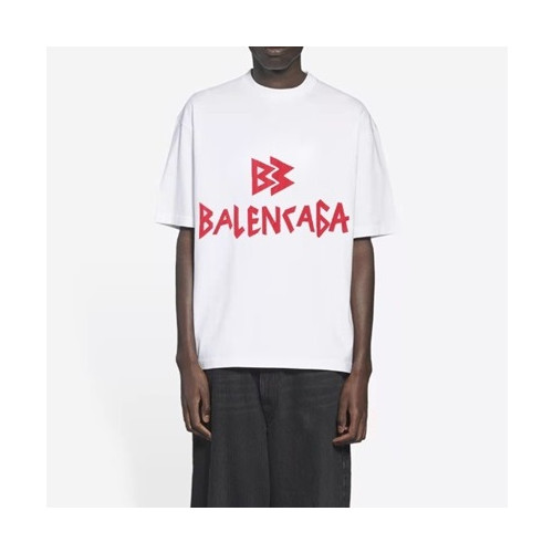 발렌시아가 남성 화이트 크루넥 반팔티 - Mens White Tshirts - bal01409x