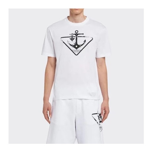 프라다 남성 화이트 크루넥 반팔티 - Mens White Tshirts - Pra02670x