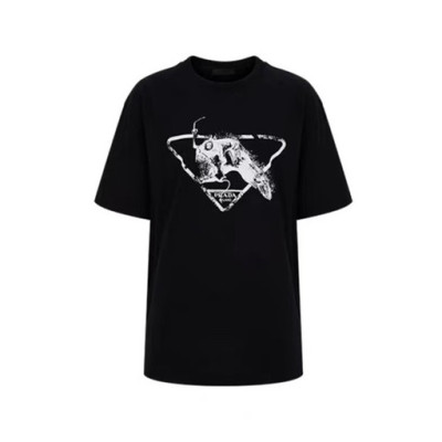 프라다 남성 블랙 크루넥 반팔티 - Mens Black Tshirts - Pra02674x