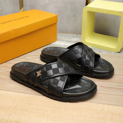 루이비통 남성 이니셜 블랙 슬리퍼 - Mens Black Slippers - lou04250x