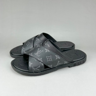 루이비통 남성 이니셜 블랙 슬리퍼 - Mens Black Slippers - lou04256x