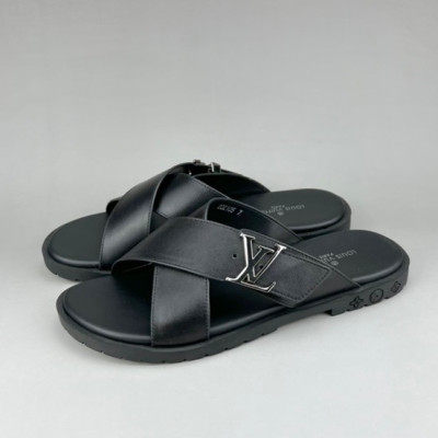 루이비통 남성 이니셜 블랙 슬리퍼 - Mens Black Slippers - lou04279x