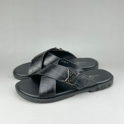 루이비통 남성 이니셜 블랙 슬리퍼 - Mens Black Slippers - lou04283x