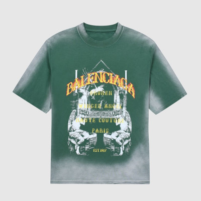 발렌시아가 남성 크루넥 그린 반팔티 - Mens Green Tshirts - bal01495x