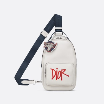 디올  남성 로고 화이트 새들백 - Dior Mens White Saddle Bag - dio01821x