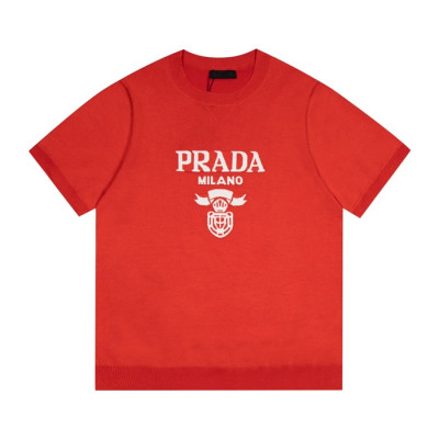 프라다 남성 크루넥 레드 반팔티 - Mens Red Tshirts - Pra02701x