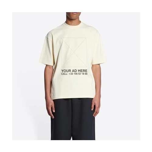 발렌시아가 남성 크루넥 아이보리 반팔티 - Mens Ivory Tshirts - bal01569x