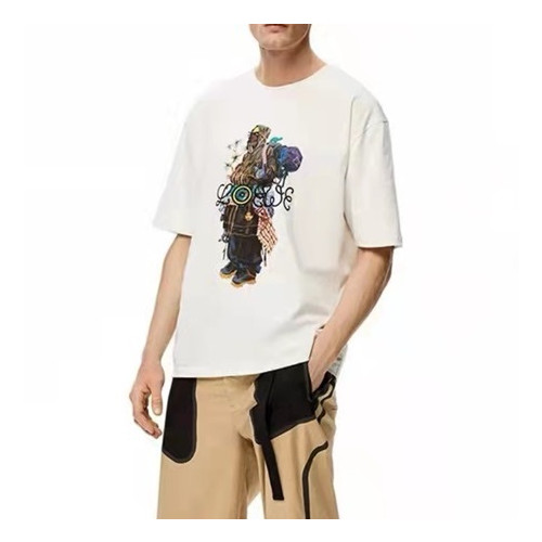 로에베 남성 이니셜 화이트 반팔티 - Mens White Tshirts - loe0616x