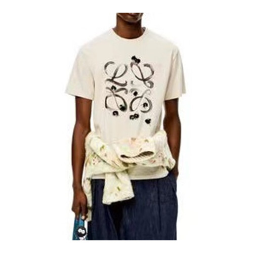 로에베 남성 이니셜 화이트 반팔티 - Mens White Tshirts - loe0619x