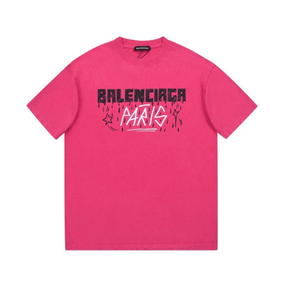 발렌시아가 남성 크루넥 핑크 반팔티 - Mens Pink Tshirts - bal01584x