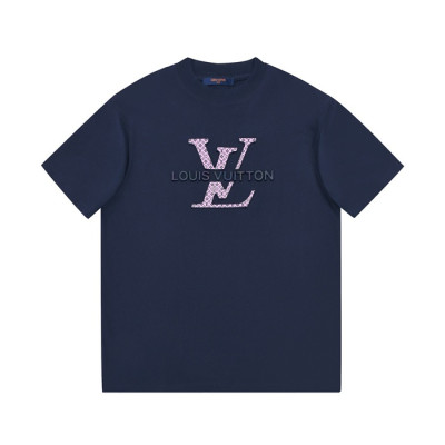 루이비통 남성 네이비 크루넥 반팔티 - Mens Navy Tshirts - lou05003x