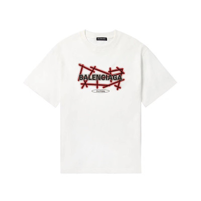 발렌시아가 남성 크루넥 화이트 반팔티 - Mens White Tshirts - bal01603x