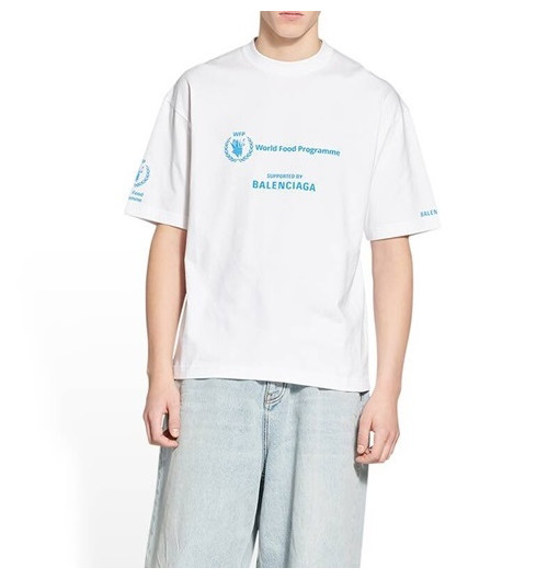 발렌시아가 남성 크루넥 화이트 반팔티 - Mens White Tshirts - bal01607x