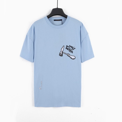 루이비통 남성 블루 크루넥 반팔티 - Mens Blue Tshirts - lou05052x