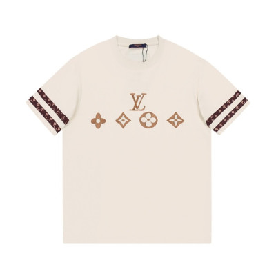 루이비통 남성 아이보리 크루넥 반팔티 - Louis vuitton Mens Ivory Tshirts - lou5061x