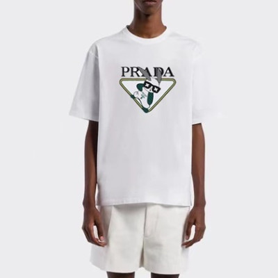 프라다 남성 크루넥 화이트 반팔티 - Mens White Tshirts - Pra02734x