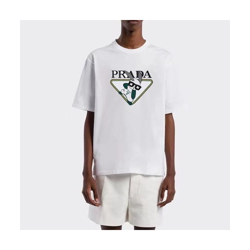프라다 남성 크루넥 화이트 반팔티 - Mens White Tshirts - Pra02734x