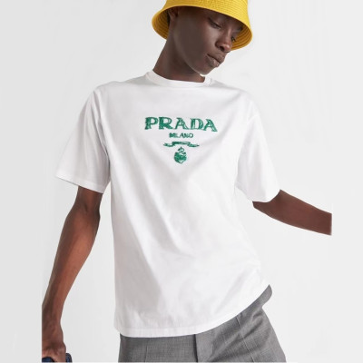 프라다 남/녀 크루넥 화이트 반팔티 - Unisex White Tshirts - Pra02736x