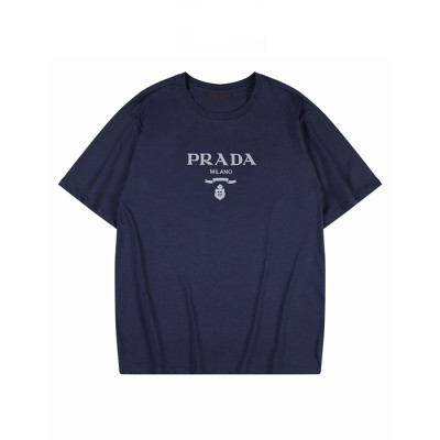 프라다 남성 크루넥 네이비 반팔티 - Mens Navy Tshirts - Pra02745x