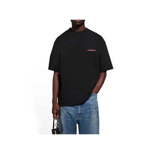 발렌시아가 남성 크루넥 블랙 반팔티 - Mens Black Tshirts - bal01667x