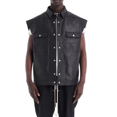 릭오웬스 남성 가죽 블랙 베스트 - Mens Black Vest - ric0113x